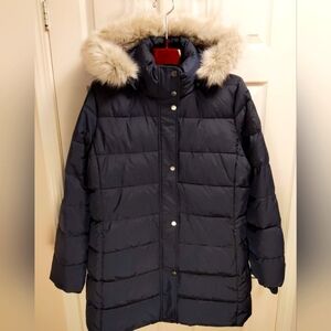 Tommy Hilfiger Dark Blue Puffer Coat with Faux Fur Hood